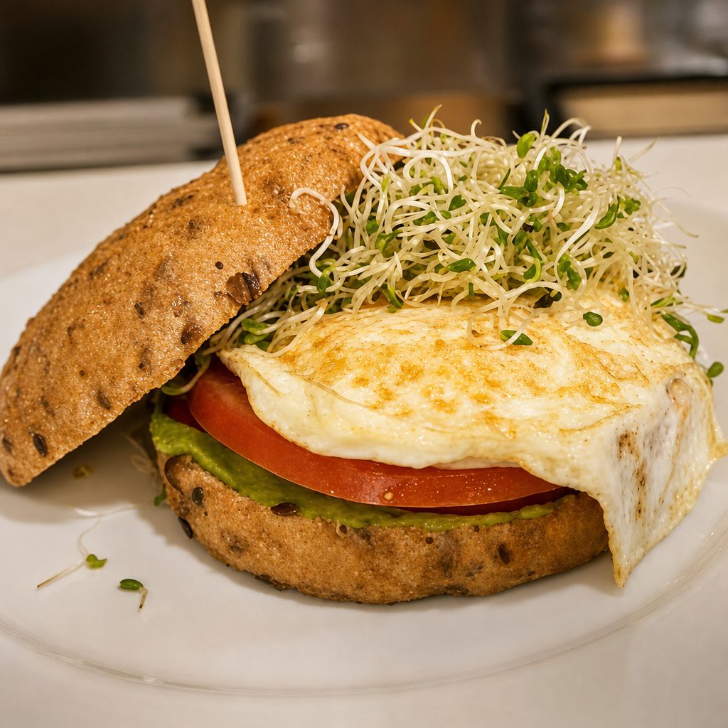 Harvest Bagel with Hashbrowns.